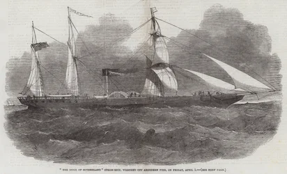 Das Dampfschiff Duke of Sutherland, vor der Pier von Aberdeen gestrandet, am Freitag, 1. April